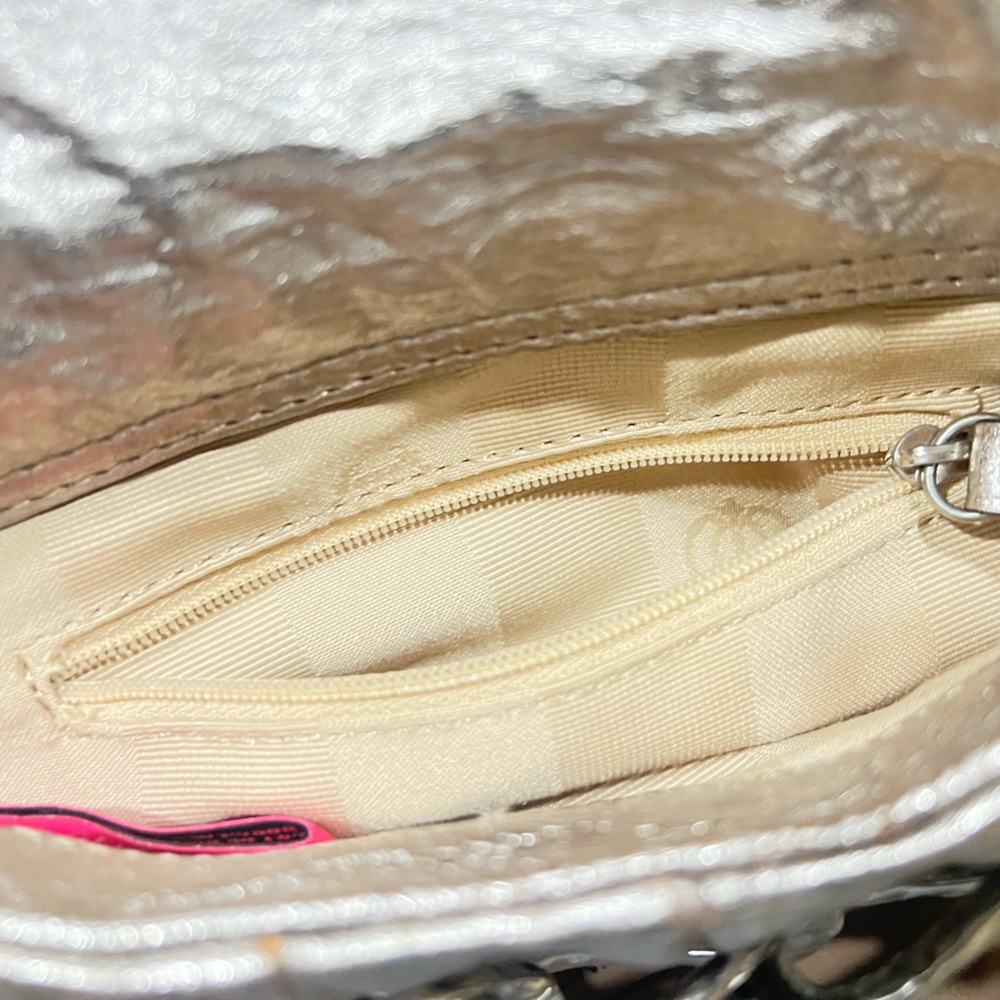 Juicy Couture Vintage Metallic Silver Crackled Leather Clutch - Y2K McBling - Picture 12 of 16